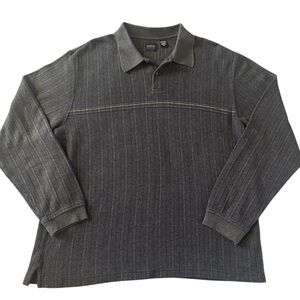 Arrow Charcoal Gray Ribbed Long Sleeve Polo Shirt XL Cotton Blend